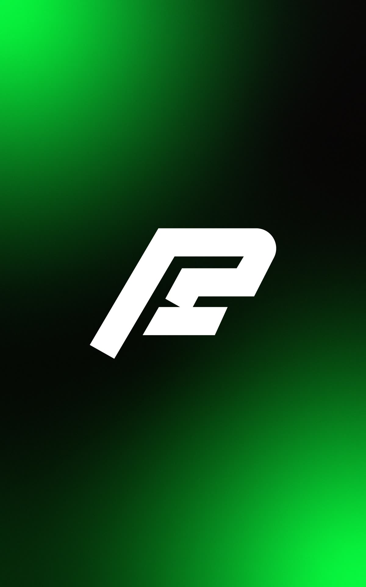 A white monogram on a green and black gradient